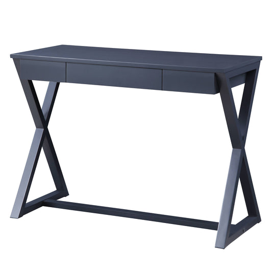 Modern Charcoal Console Table with X-Shape Base and Storage Drawer