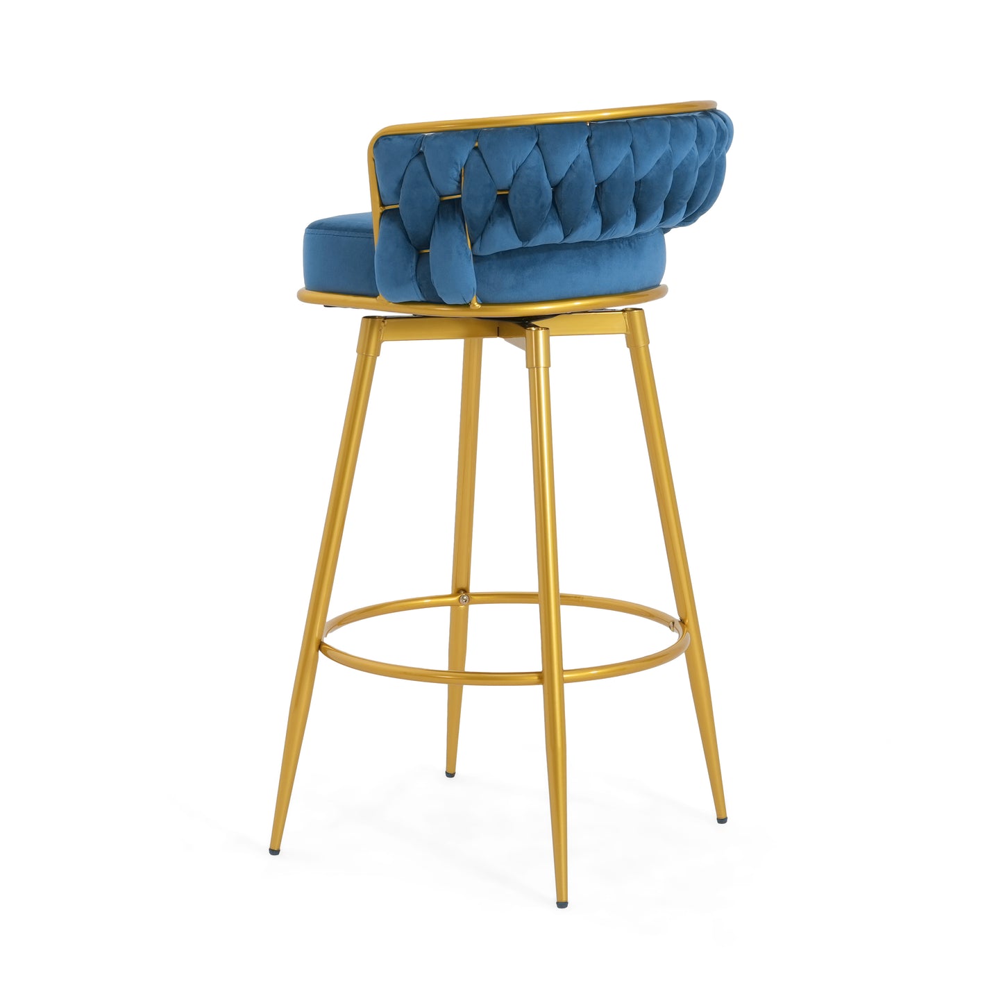 Swivel Counter Height Bar Stools Set of 2 Blue Gold Legs