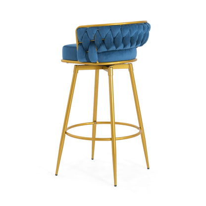 Swivel Counter Height Bar Stools Set of 2 Blue Gold Legs