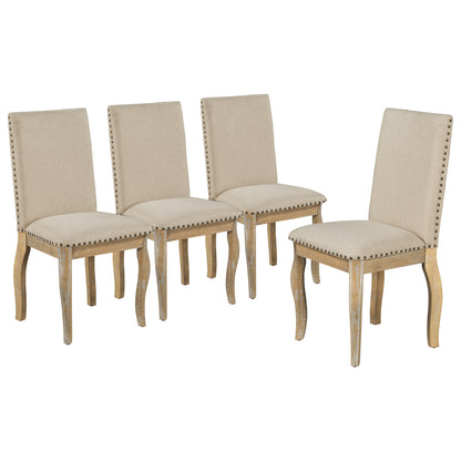 Set of 4 Solid Wood Dining Chairs with Upholstered Fabric, Nailhead, 250 LB Capacity, Natural Wood Wash