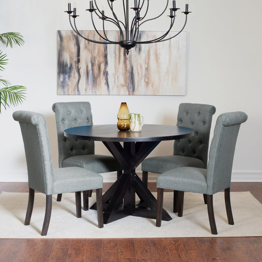 Round Cross Buck Table 4 Chairs 5 Piece Set Black Finish