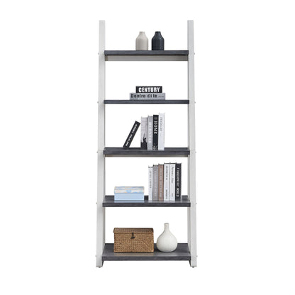 Modern 5-Tier Ladder Bookshelf with Solid Rubber Wood Frame for Versatile Storage in Any Room