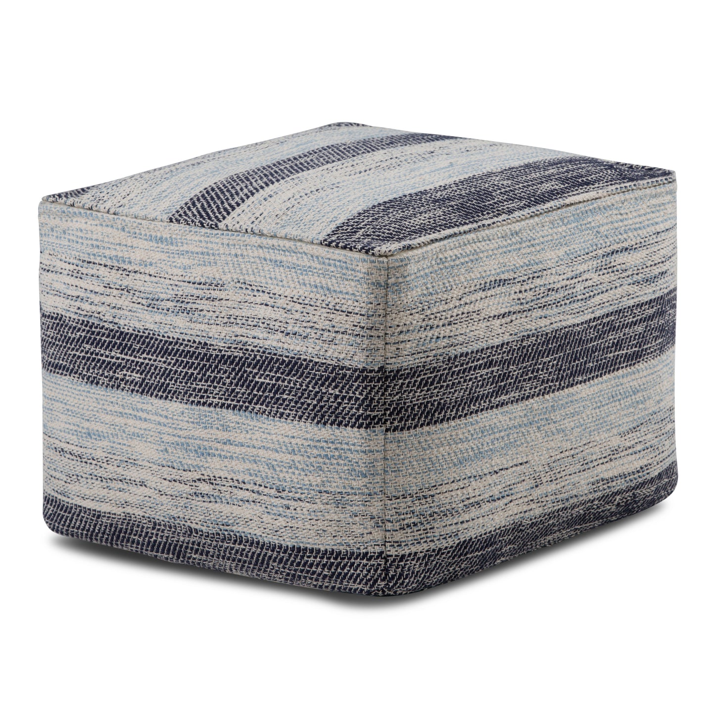 Square Pouf, 18x18x14 in, Cotton Cover, Bead-Filled, Multi-Functional Footstool & Seat Blue Melange