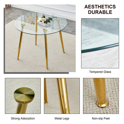 Circular Glass Dining Table 40 Inch Minimalist Gold Plated Legs
