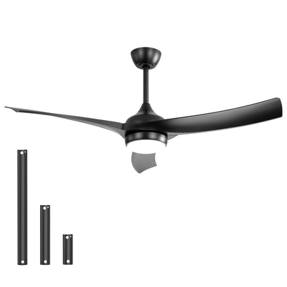 52-Inch Ceiling Fan with LED 18W, Remote, DC Motor, 6-Speed, Reversible 3-ABS Blades for Bedroom Black