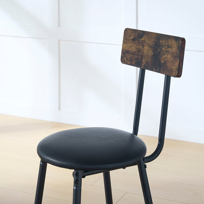 Round Bar Table & Stool Set with Shelf, Upholstered Backrest, Metal & Wood, 24-In Table, 36-In Height, Rustic Brown