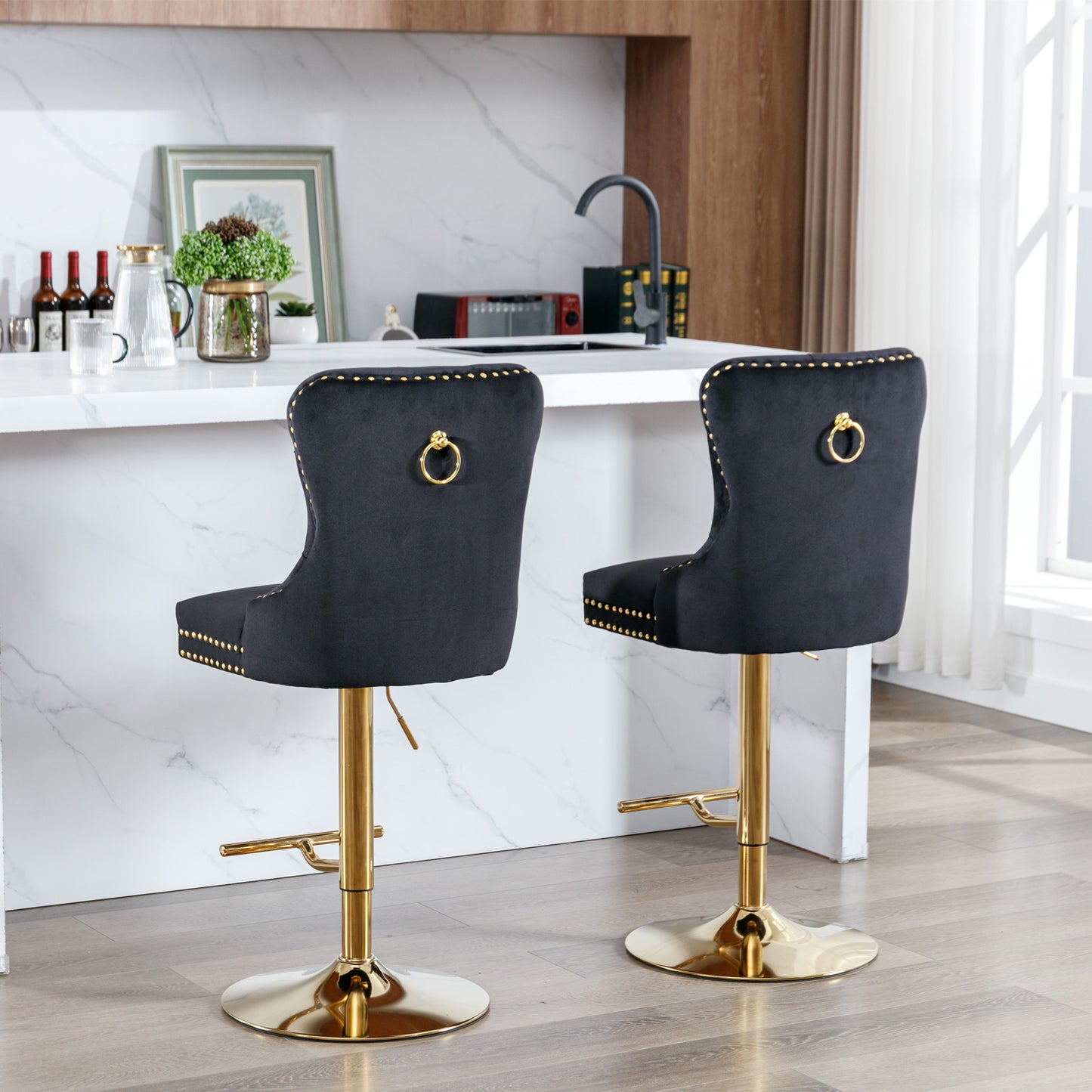 Black Velvet Bar Stools Adjustable Height 27 To 35 Inches