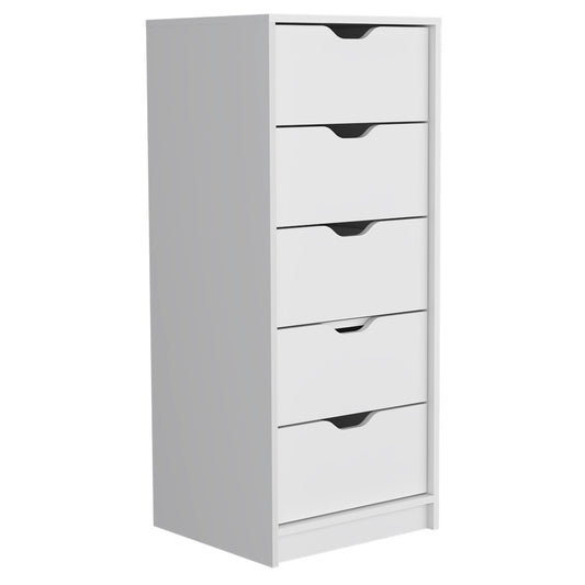 Basilea Slim 5-Drawer Dresser with Pull-Out System - White