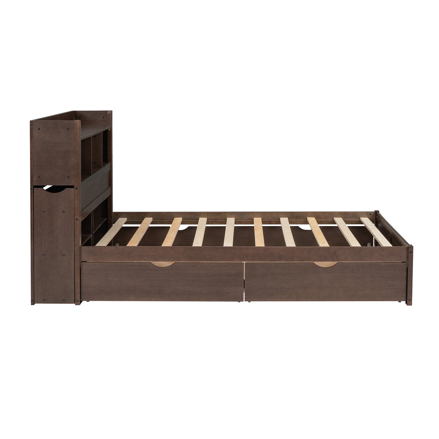 Espresso Full Size Storage Bed with Trundle and Dual Drawers, Pull-Out Shelving System