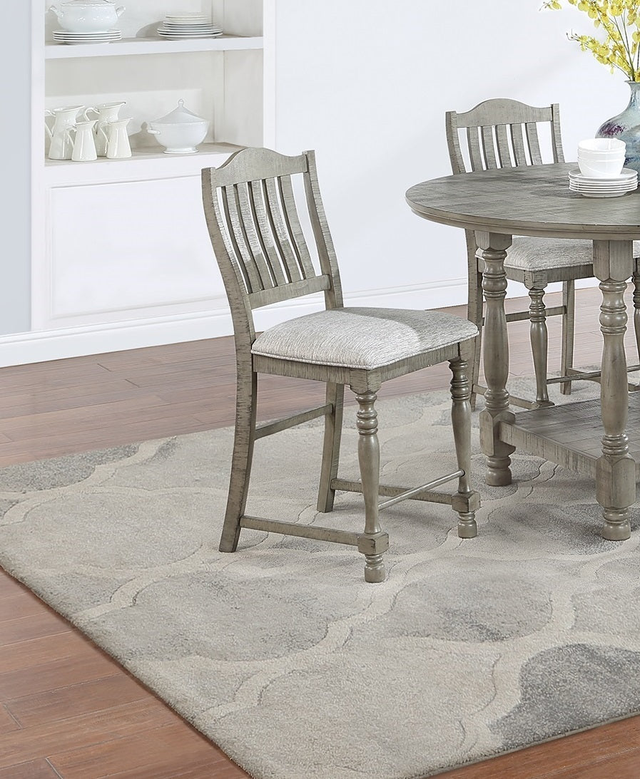 Counter Height Dining Chairs Set of 2, Slat Back, Plush Upholstered Cushions, Bentwood Frame, Light Grey