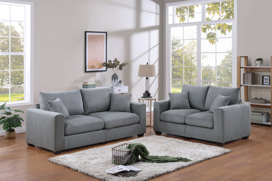 2-Piece Corduroy Sofa Set for Living Room - Sofa & Loveseat, Plush Cushions, Square Arms, Modern Fog