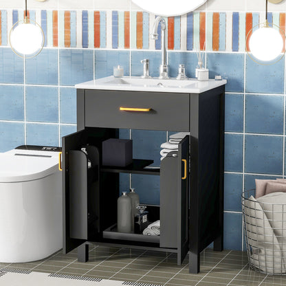 Compact 24" Luxurious Bathroom Vanity Combo with Ceramic Sink and Soft Close Doors
