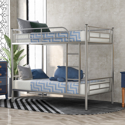 Contemporary Silver Twin Over Twin Metal Bunk Bed