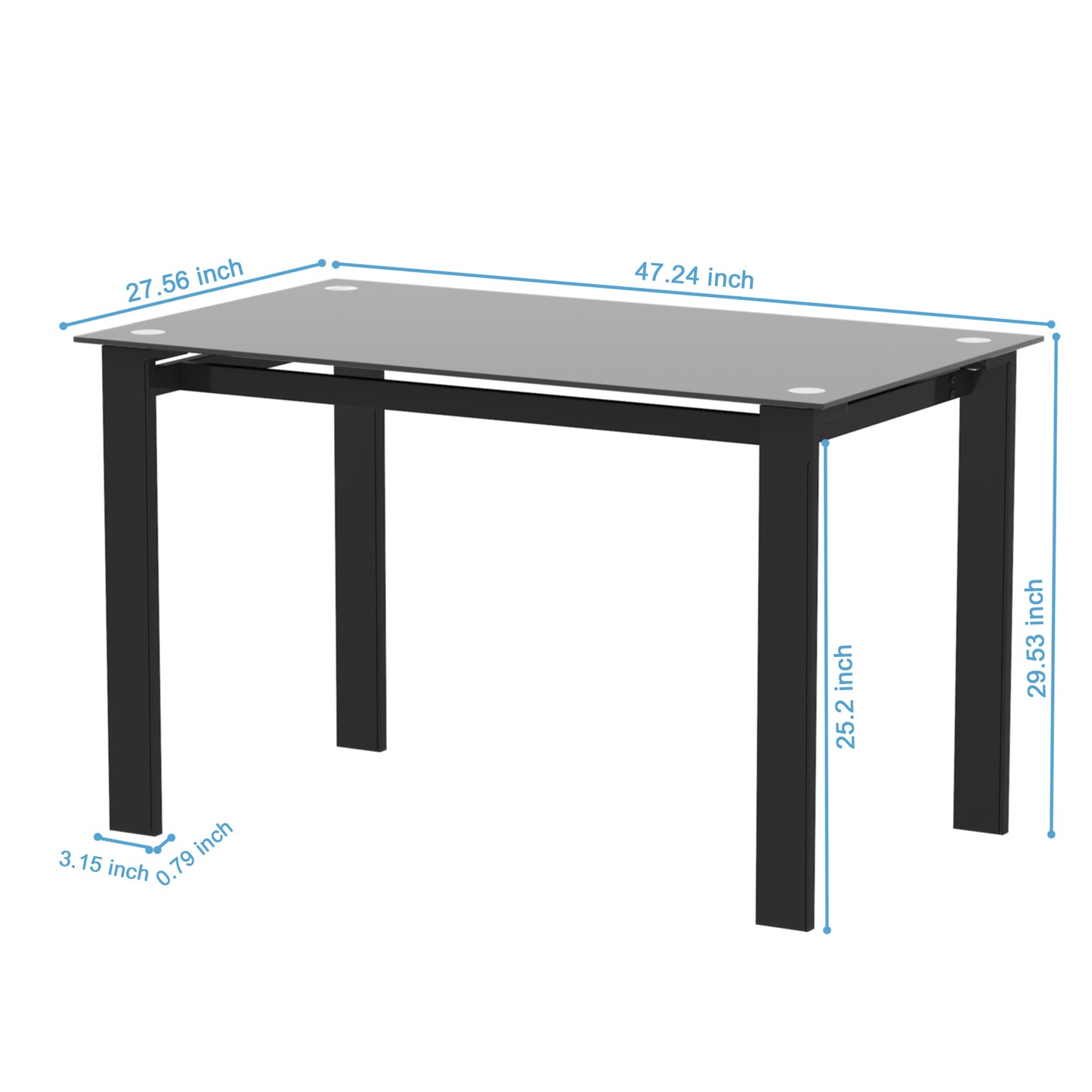 Tempered Glass Dining Table With Durable Metal Legs Black