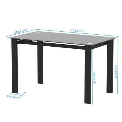 Tempered Glass Dining Table With Durable Metal Legs Black