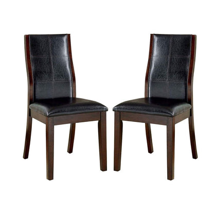 2-Piece Transitional Dining Chairs - Solid Wood, Curved Back, Padded Leatherette, Brown Cherry