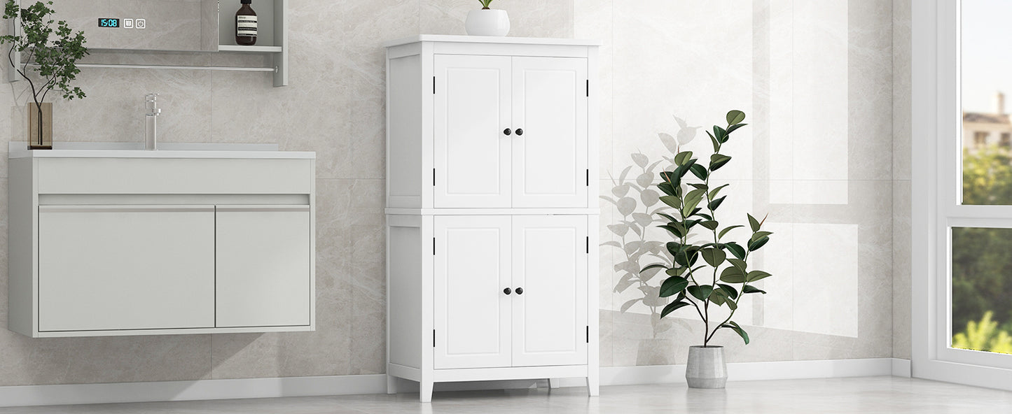Stylish Freestanding Bathroom Storage Cabinet with 4 Adjustable Shelves, White MDF Unit