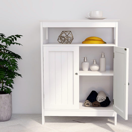 Elegant White Bathroom Storage Cabinet with Double Shutter Doors
