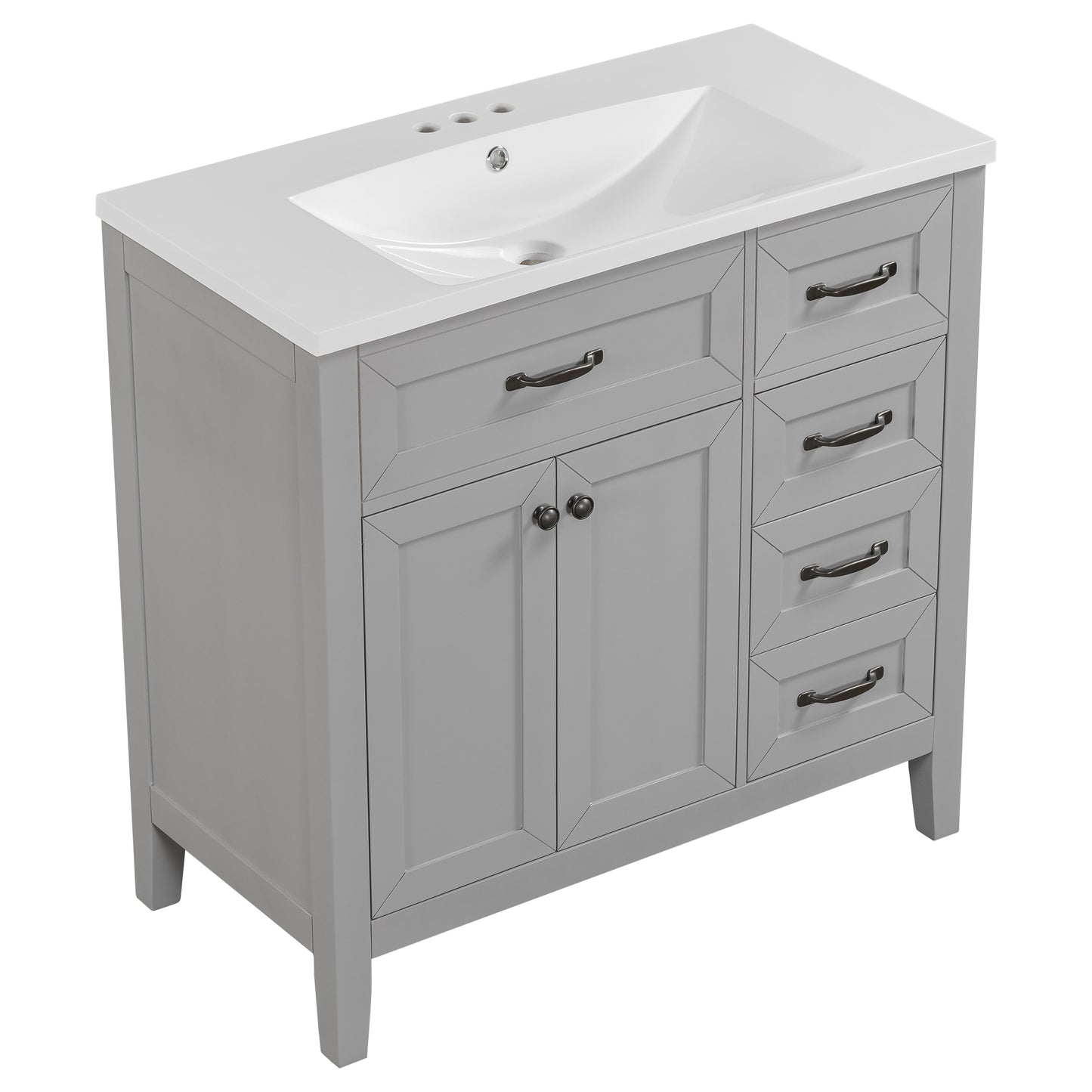 36-Inch Grey Bathroom Vanity Set with Ceramic Sink and Storage Drawers