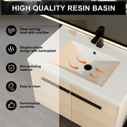 30-Inch Oak Bathroom Vanity Set with Resin Sink and Storage Cabinet