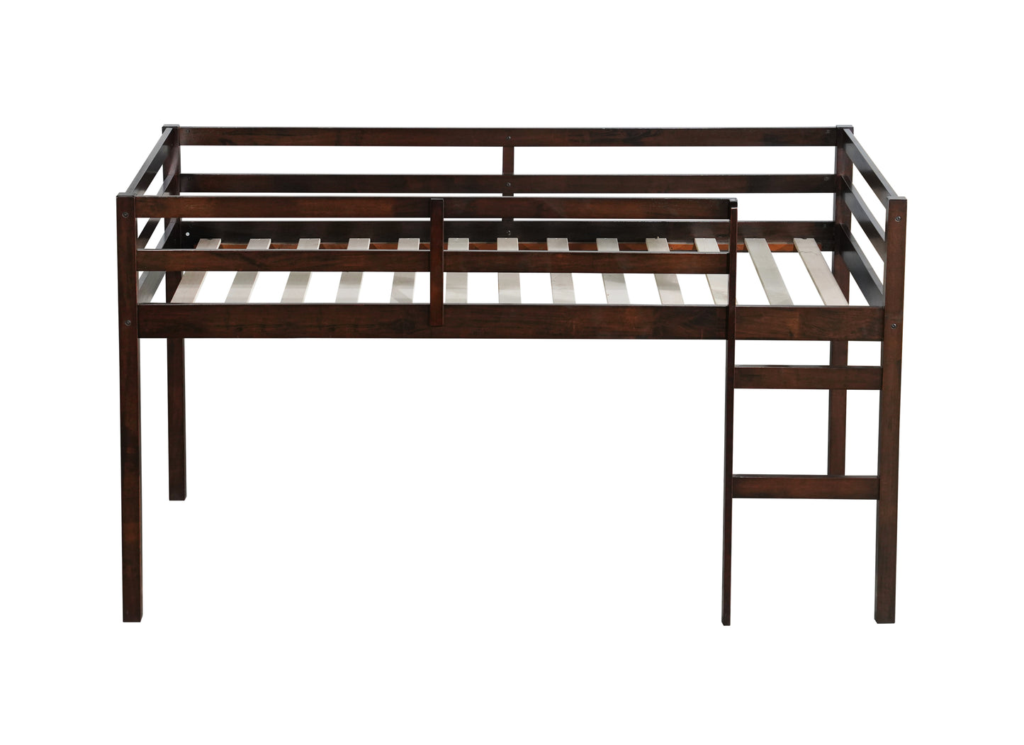 Espresso Rubber Wood Twin Loft Bed with Ladder and Enhanced Support Slats