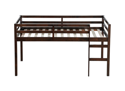 Espresso Rubber Wood Twin Loft Bed with Ladder and Enhanced Support Slats
