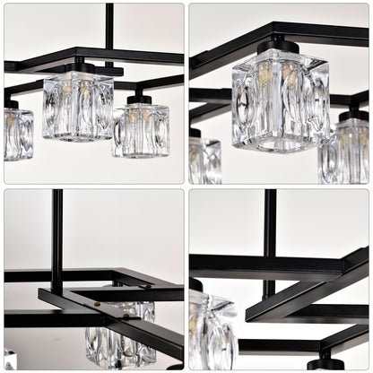 8-Light Metal Chandelier for Dining Room & Kitchen Island, Ceiling Pendant G9 Bulbs Included Matte Black