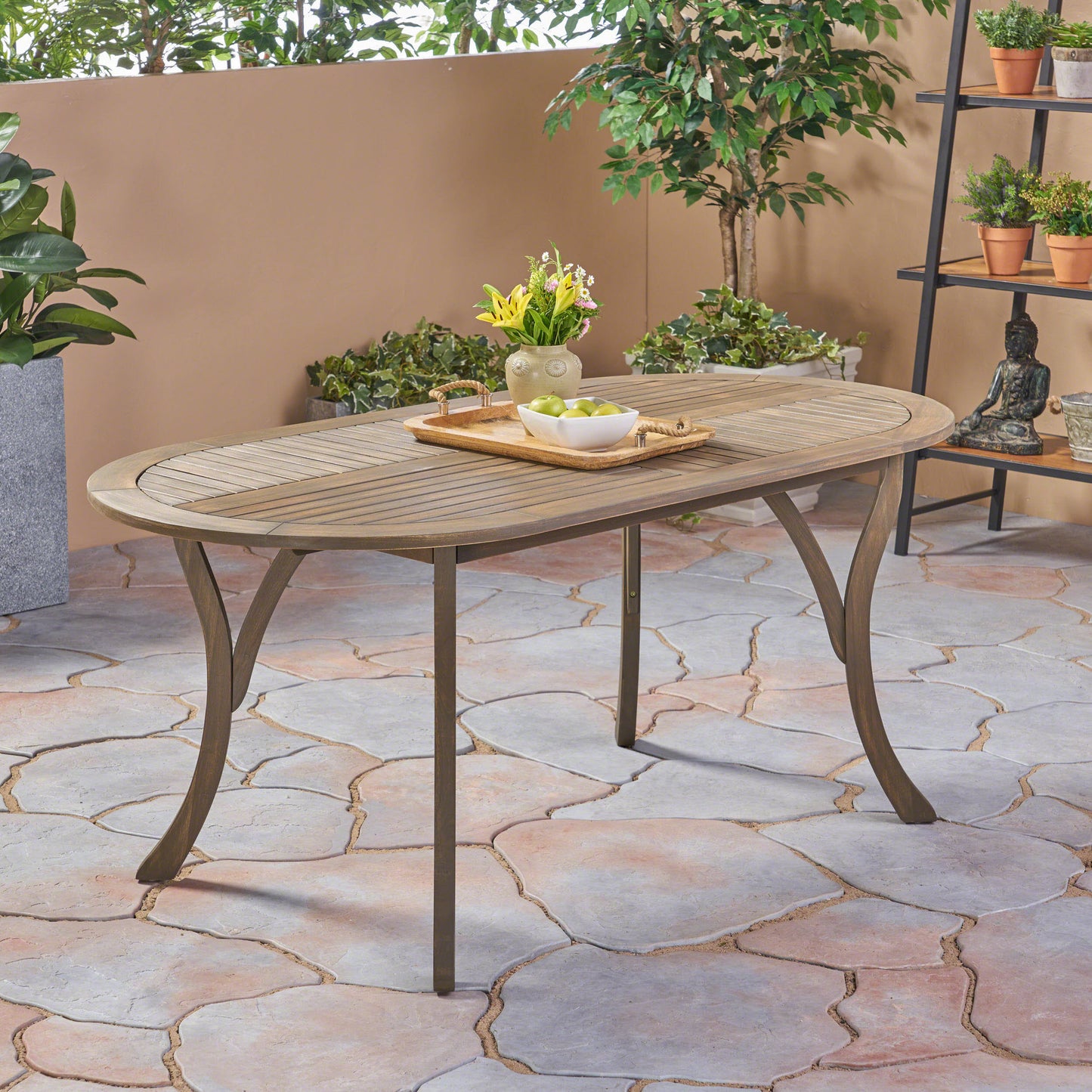 Acacia Wood Outdoor Dining Table 70 Inch Grey Finish