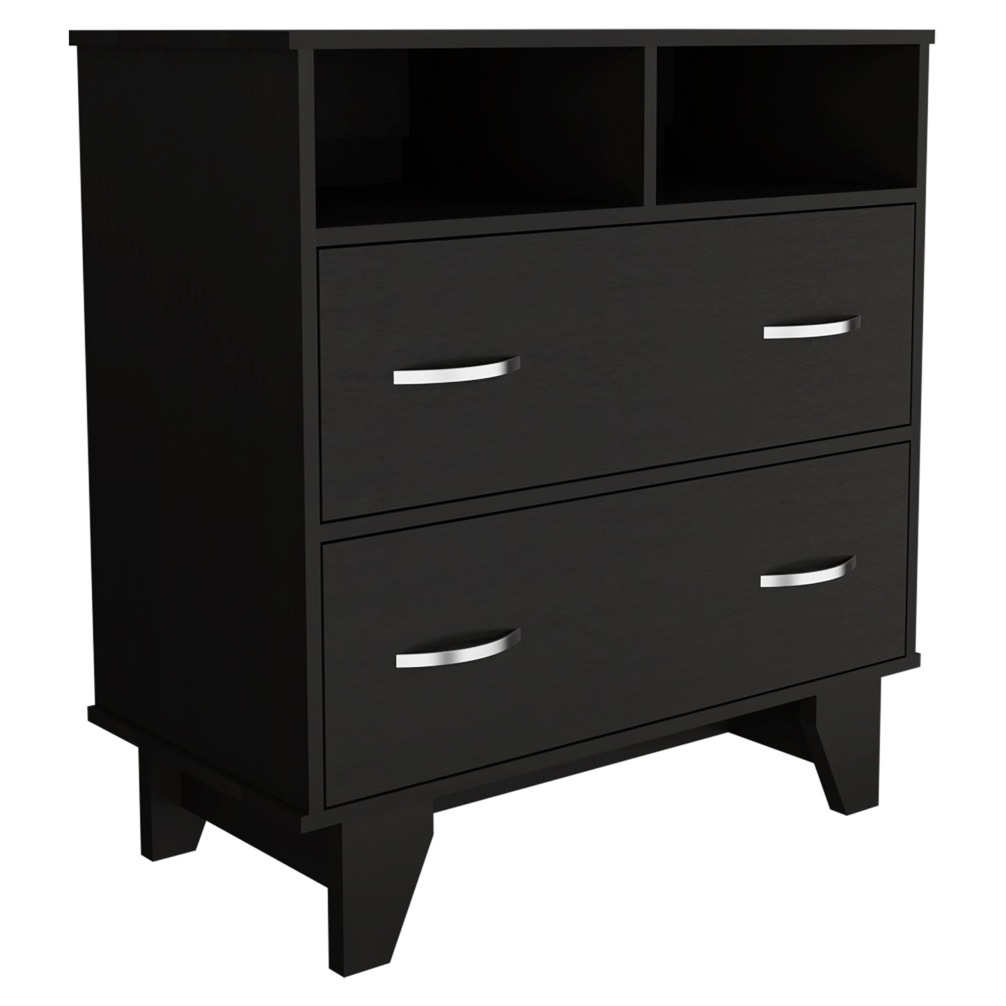 Portanova Modern Black Dresser with Two Drawers and Open Shelves