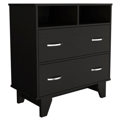 Portanova Modern Black Dresser with Two Drawers and Open Shelves