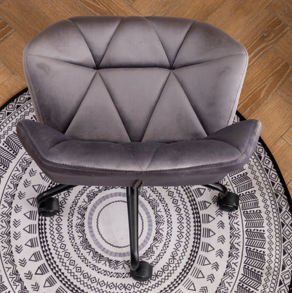 Gray Velvet Adjustable Swivel Office Chair with Diamond Tufting