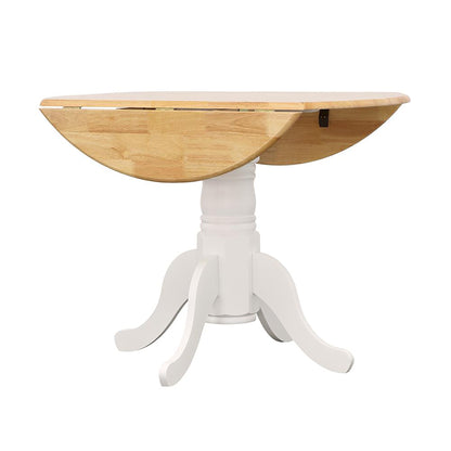 Round Dining Table With Drop Leaf Wood Brown and White