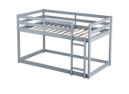 Durable Grey Twin over Twin Loft Bed with Ladder and Sturdy Slat Support
