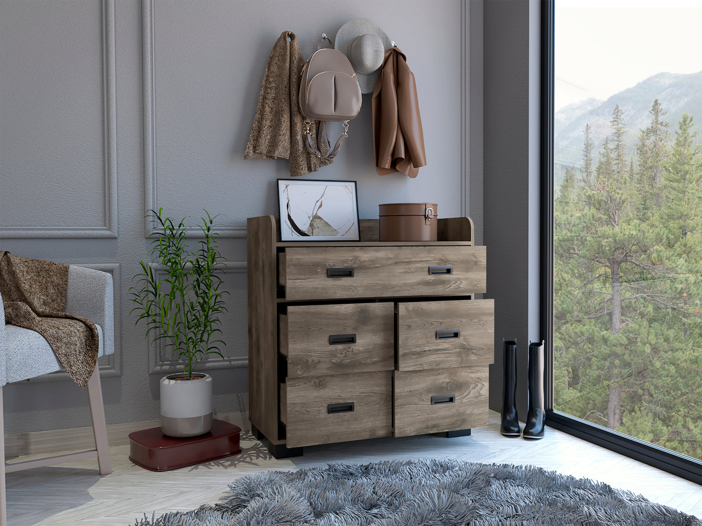 Edgemont Elegant 5-Drawer Storage Dresser in Dark Brown