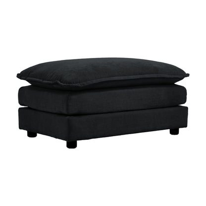 Chenille Ottoman Footstool - Cushioned, Solid Wood Frame - Black