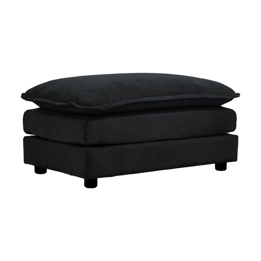 Chenille Ottoman Footstool - Cushioned, Solid Wood Frame - Black