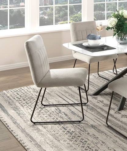 2-Piece Casual Modern Dining Chair Set, Side Chairs, Polyester Fabric, Tubular Metal Legs, Beige
