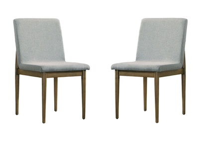 Set of 2 Mid-Century Dining Chairs, Solid Wood Frame, Upholstered Seats, 19W x 22.75D x 34.5H Light Gray