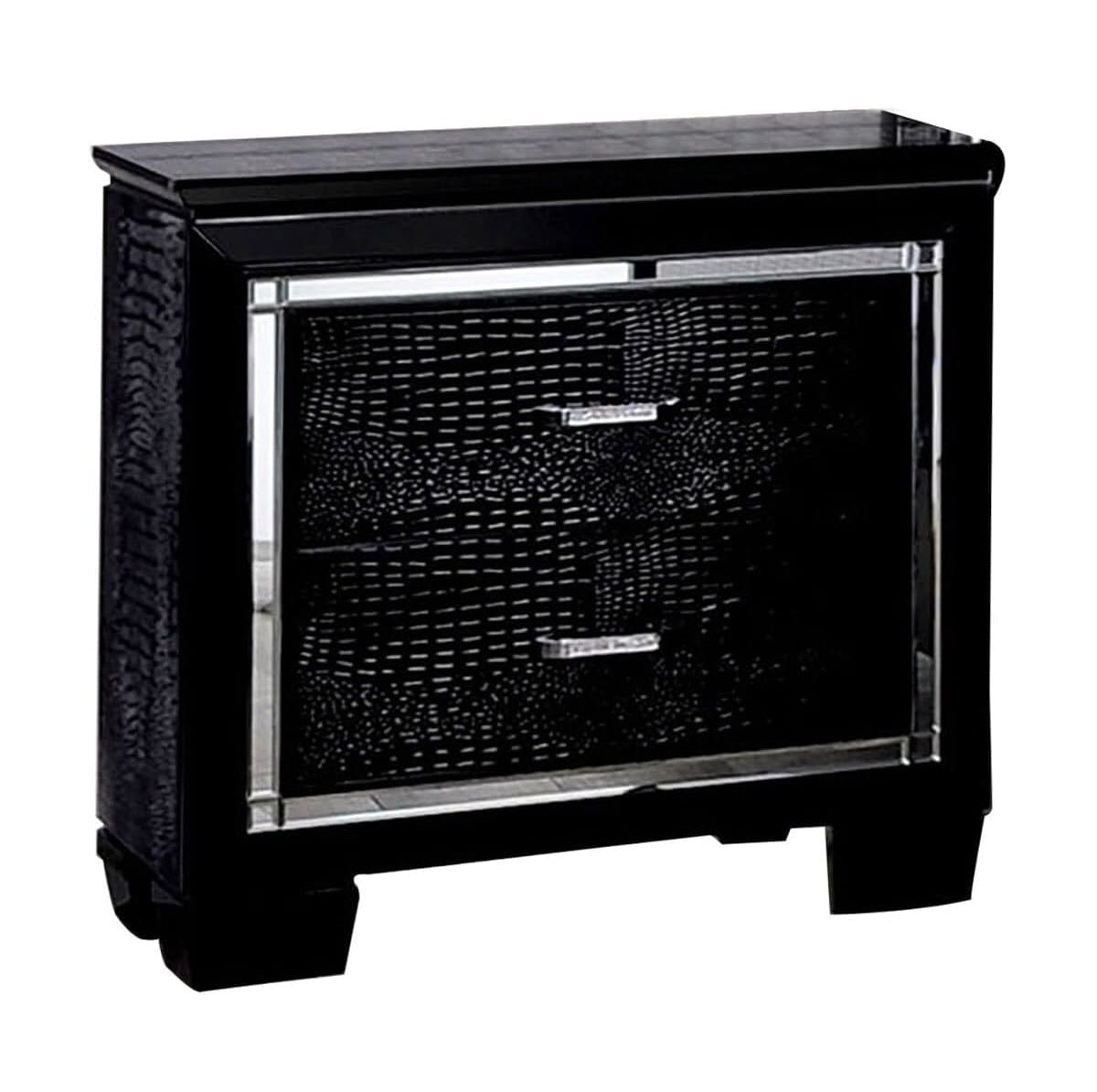 Contemporary 1pc Nightstand Black Bedside Table LED Light English Dovetail Drawer Bedroom Furniture