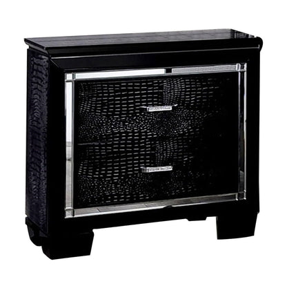 Contemporary 1pc Nightstand Black Bedside Table LED Light English Dovetail Drawer Bedroom Furniture