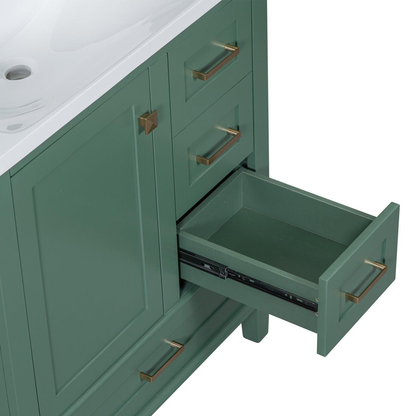 30" Stylish Green Bathroom Vanity with Soft-Close Doors and Sink Combo, Modern Cabinet Featuring 3 Spacious Drawers and Solid Wood Frame