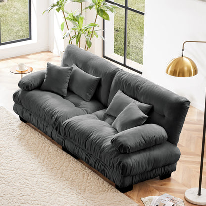 2-Seater Chenille Sofa for Living Room with 2 Lumbar and 2 Throw Pillows, Cloud-Style Sofa, Gray