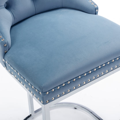 26 Inch Counter Height Bar Stools Set 2 Light Blue Velvet