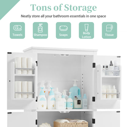Stylish Freestanding Bathroom Storage Cabinet with 4 Adjustable Shelves, White MDF Unit