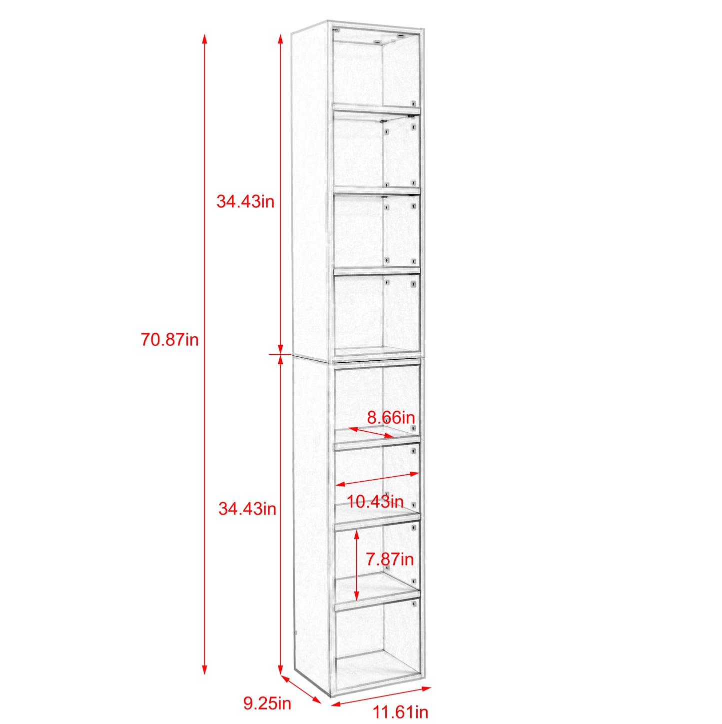 Slim 8-Tier Media Storage Tower with Adjustable Shelves, Tall Narrow Bookshelf for Home Office Use, Versatile Double-Decker Bookcase