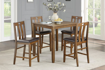 Counter Height Set 36In Table Padded 4 Chairs Brown Finish