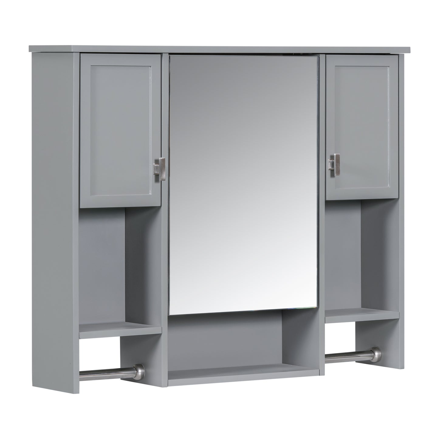 35'' x 28'' Modern Wall Mounted Bathroom Storage Cabinet, Bathroom Wall Cabinet with Mirror, Medicine Cabinet with Towels Bar