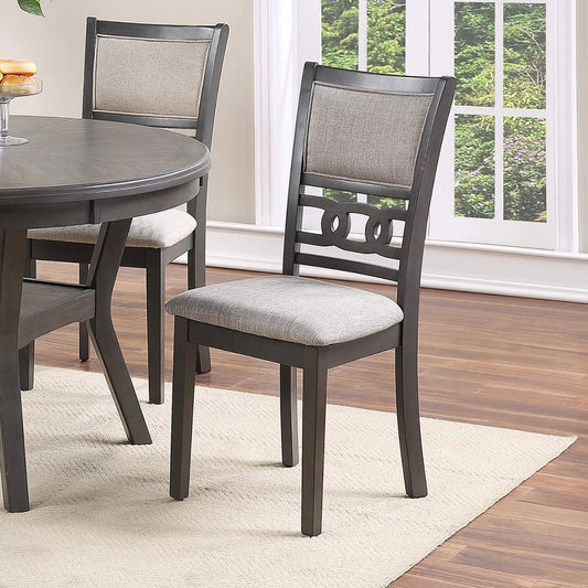 Set of 2 Dining Room Side Chairs with Cushioned Seats, Rubberwood, Upholstery, 18x22.5x38 in, Grey Finish