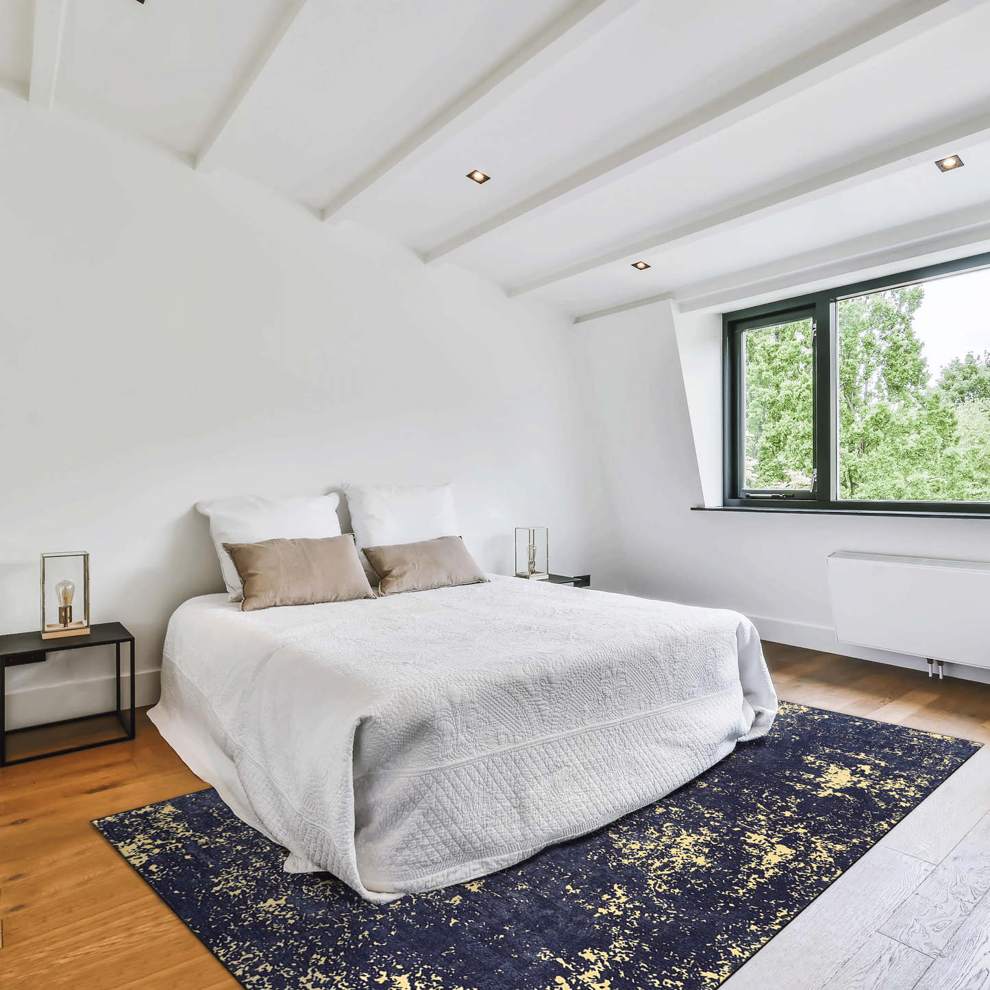 5x8 Machine-Washable Area Rug, Low-Pile, Non-Slip, Foldable, Kid & Pet Friendly Living Room Black & Gold