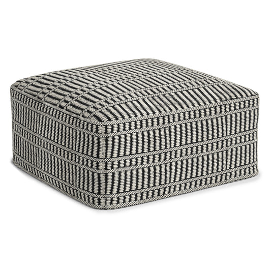 20in Square Pouf Indoor/Outdoor, Woven PET Bead-Filled, Weather-Resistant, Patio/Living Black and White
